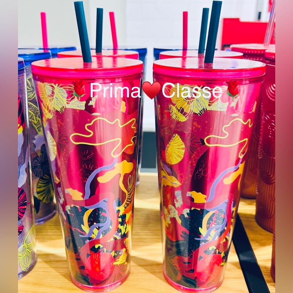 Starbucks Pink Jellyfish Cup Iridescent Floral Tumbler 24oz Venti New Reusable